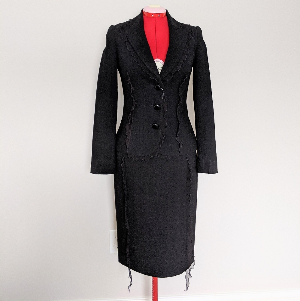 Moschino Black Virginwool & Silk Skirt Suit sz 8
